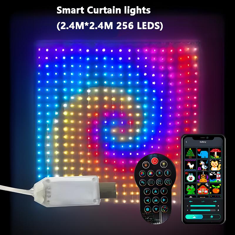 400LEDs RGBIC Smart Curtain Light Bluetooth App DIY Music Change GIF Animation Picture Display Fairy Garland String Home Decor