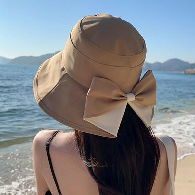 Sommer Schleife Damen Eimerhut Süß Baumwolle Flaches Oberteil Große Krempe Fischerhut Mädchen Outdoor Strand Reise Faltbar Zopf Sonnenhut