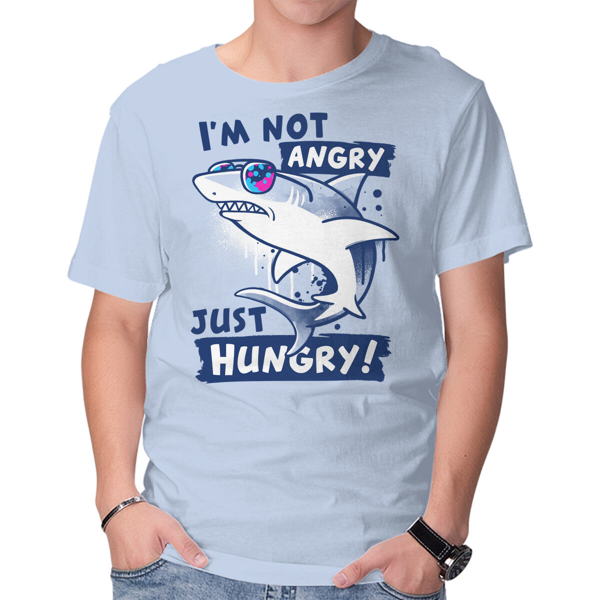 Unisex Crew Neck T-Shirt Just Hungry Shark Graphic Short Sleeve Casual Tee XXXL