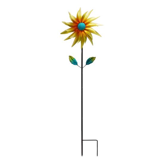 

Yard Windmill Decoration with Silent Bearings Metal Garden Wind Spinner with Golden Petals Reinforced Spike Base Outdoor Kinetic Sculpture for Yard A