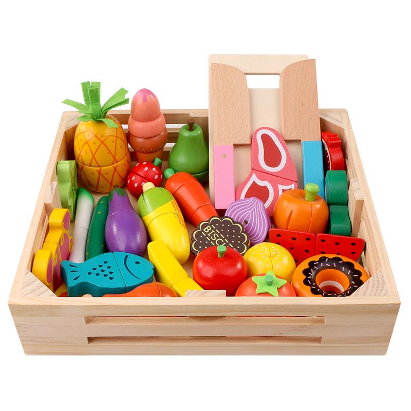 Qie Qie Le Kids' Educational Wooden Kitchen Toy Set: Magnetic Fruits & Vegetables for Ages 4-6