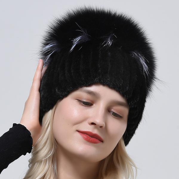 

Шапка из 100% натурального натурального меха, женская уличная вязаная шапка из норки, эластичная пушистая шапка из лисьего меха, шапка-бини с помпоном, женский топ, роскошная теплая шапка head 55to59cm