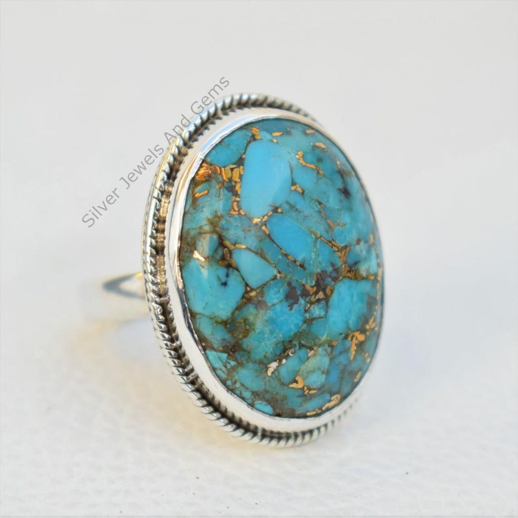 Blue Copper Turquoise Ring, 925 Sterling Silver Handmade Ring, Oval Gemstone Ring, December Birthstone, Promise Ring