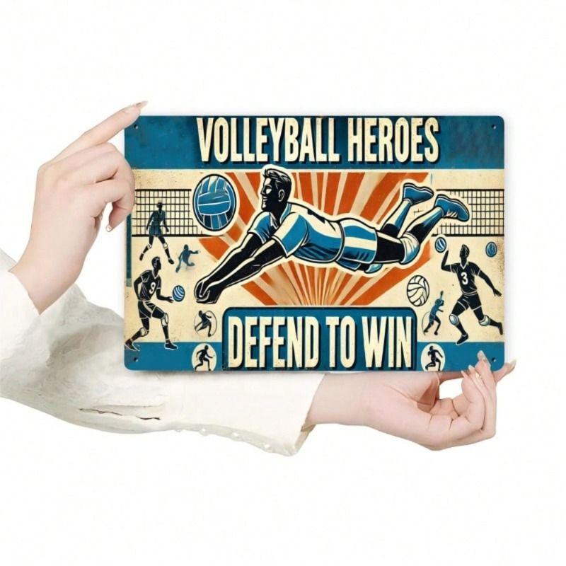 Metal Wall Art Volleyball Retro Poster Fan Gift for Men Garage Decor