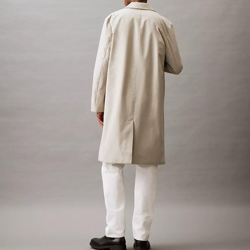 Calvin Klein Solid Color Button Minimalist Lapel Long Sleeve Trench Coat Men coats Stone 40BM502-250