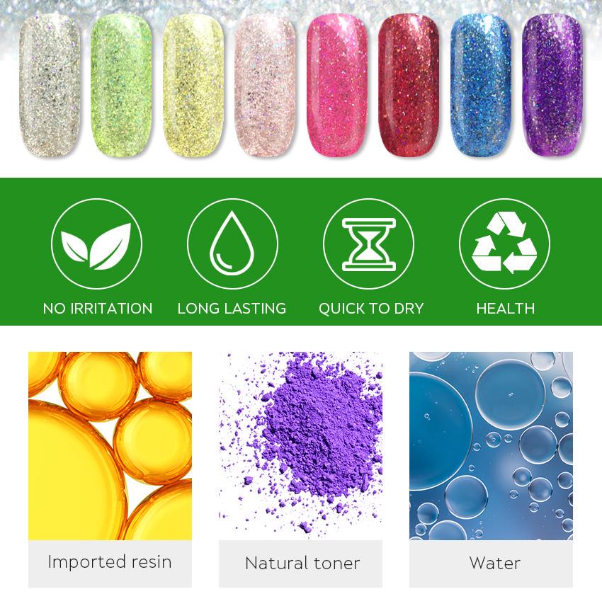 kads Neon Rainbow Nail Glitter Gel Polish UV Nail Gel Color Rainbow Nail Gel Lacquer UV Top Base Coat