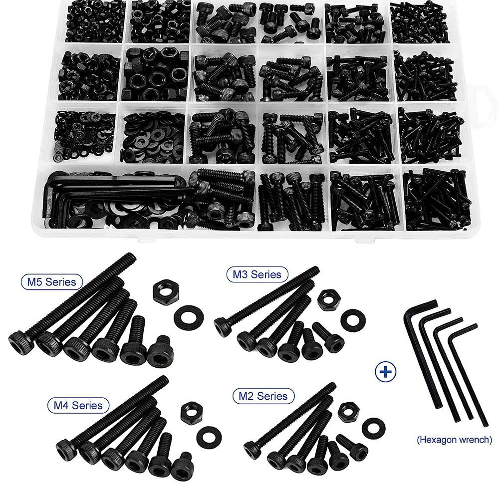1060pcs M2 M3 M4 M5 Hex Socket Screw Set Carbon Steel Flat Round Cap Head Screws Bolts and Nuts Assortment Kit with Storage Box