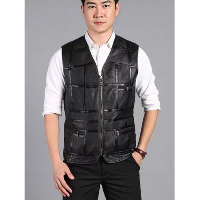 Herren Winter Verdickte Thermoweste mit kariertem V-Ausschnitt für mittleres Alter, Ärmellose Punk-Jacke mit mehreren Taschen und geradem Saum