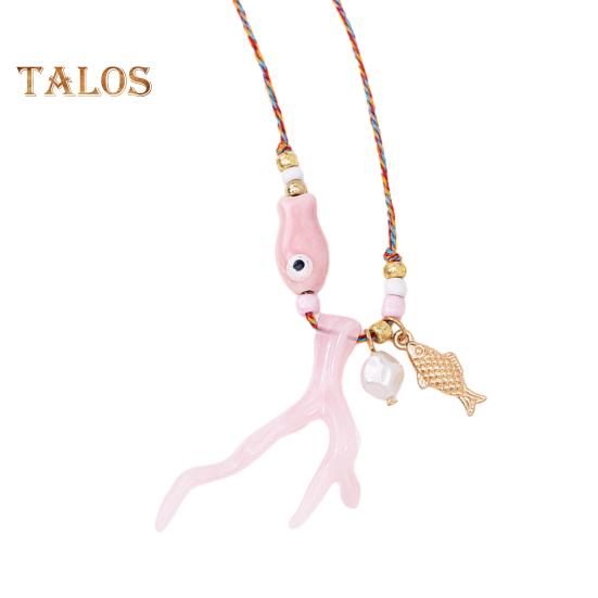 

Ожерелье с подвеской в виде коралловой рыбы для женщин, акриловые бусины в виде рыб, ожерелье с подвеской в виде веревки, аксессуары для вечеринок и каникул розовый