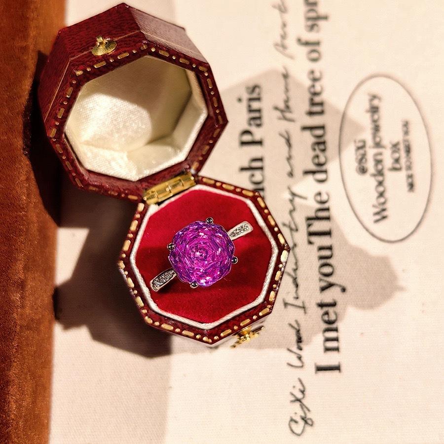 Fashion Female Rings Sterling Silver Octagonal Millennium Rose Cutting Zircon Rings for Women Promise Love Wedding