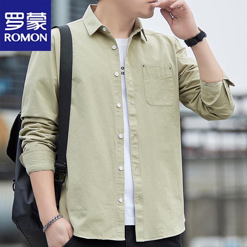 ROMON Men's Spring/Autumn Casual Cotton Shirt Jacket