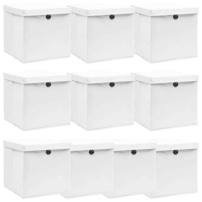 VidaXL Storage Boxes with Lid 10pcs White 32x32x32cm Fabric