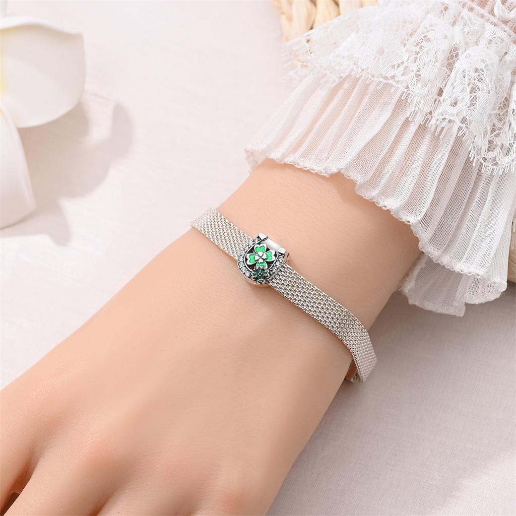Flat Bead Fatima Lucky Clover Life Tree 925 Silver DIY Style Jewelry Accessories Bracelet Beaded Bracelet