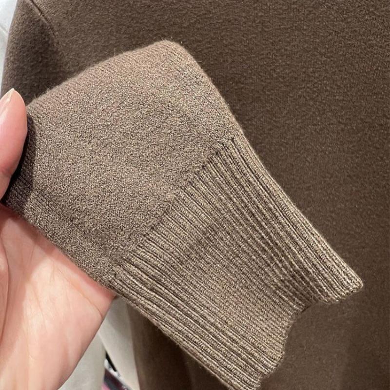Autumn and Winter Plush Thick Velvet Base Women's Sweaters Long Sleeve Half High Collar Warm Knitted Sweater Ladies Elegant Solid Pullover Tops 24870