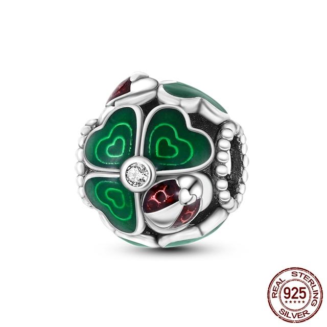 925 Sterling Silver Butterfly Ladybug Cactus Lucky Four Leaf Clover Dinglar Charm Pärlor Passar Charm Armband Original 925 Smycken
