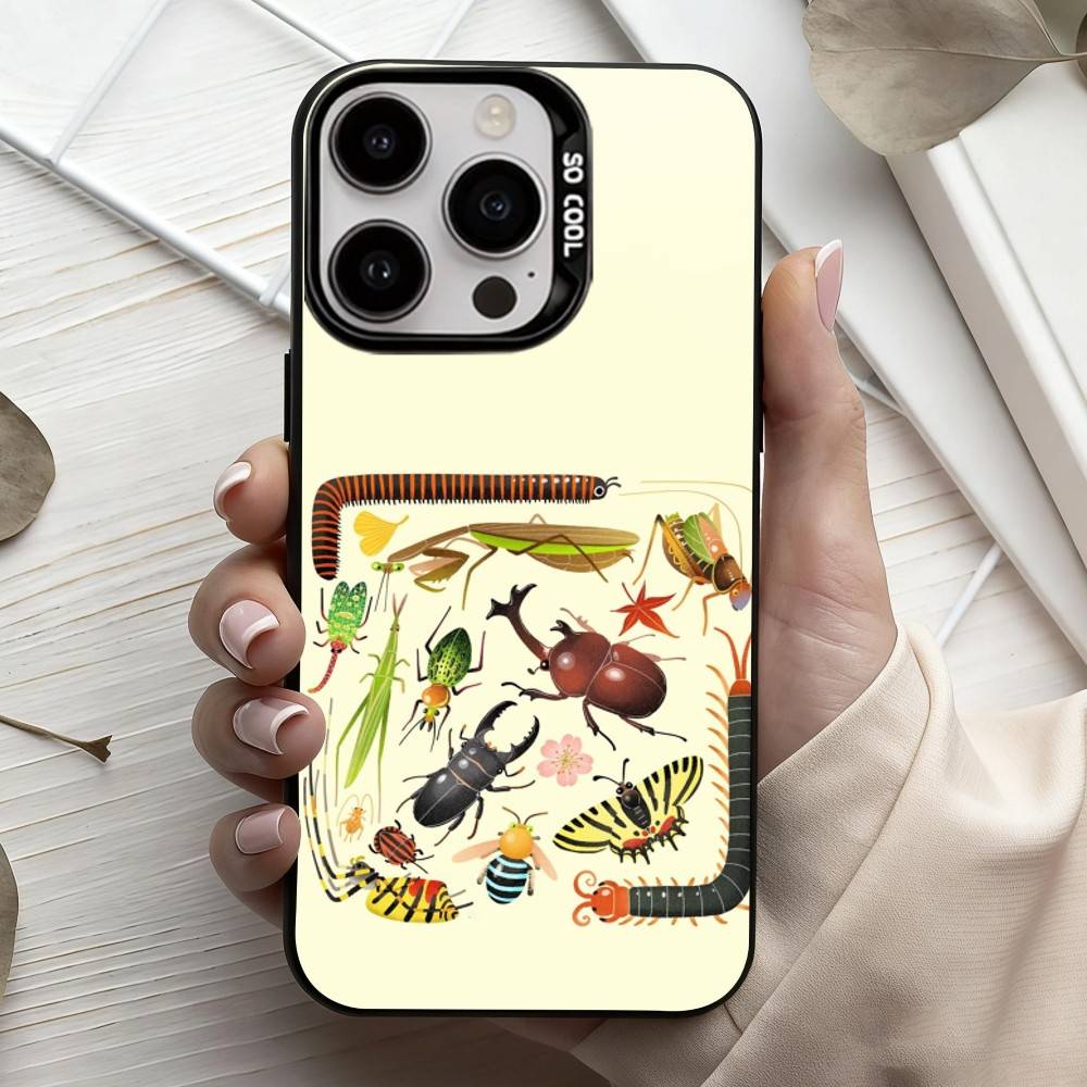 I-Insekten und B-Käfer Handyhülle für iPhone 17, 16, 15, 14, 13, 12, 11 Plus, Pro Max Schwarz Candy Silberbeschichtete Hülle