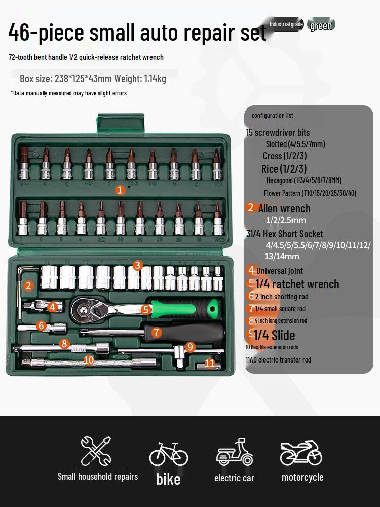 Compact Automotive Repair Tool Set: Socket Wrench & Hex Screwdriver Combo