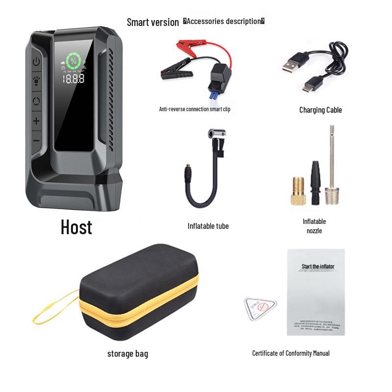 Portable 12V Car Jump Starter with Wireless Air Pump & Phone Charger