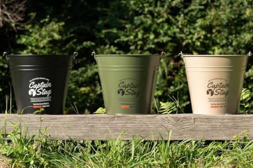 Captain Stag Outdoor Bucket CS Tin Bucket 10L with Wooden Handle, Black (UM-1619)