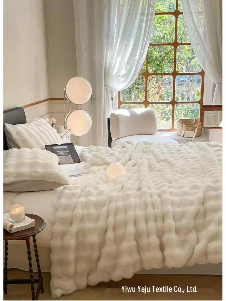 Tuscany Faux Rex Rabbit Bubble Fleece A-Class Double-Sided Office Nap Blanket
