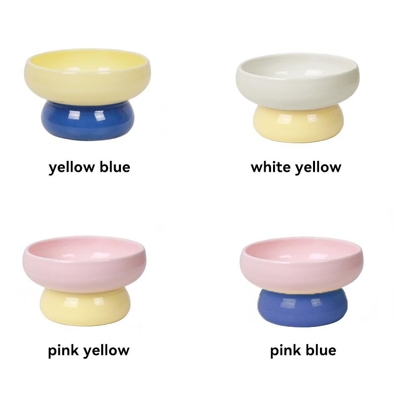 Cat Raised Ceramic Bowl Small Dogs Elevated Food Water Feeders Pet Drinking Eating Basin Bowl