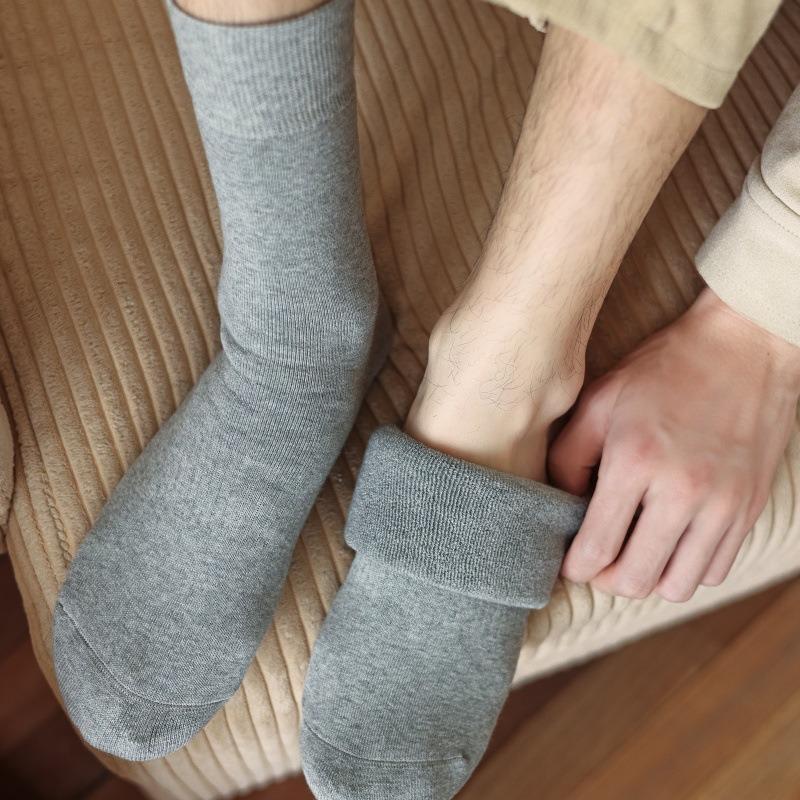 Men's Autumn and Winter Pure Cotton Plus Velvet Warm Hair Ring Boneless Tube Socks