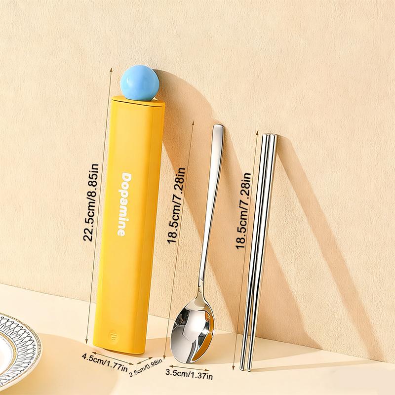 

3pcs Portable Cutlery Set 304 Stainless Steel Spoon Chopsticks with Storage Case for Christmas Gift Cute Outdoor Tableware