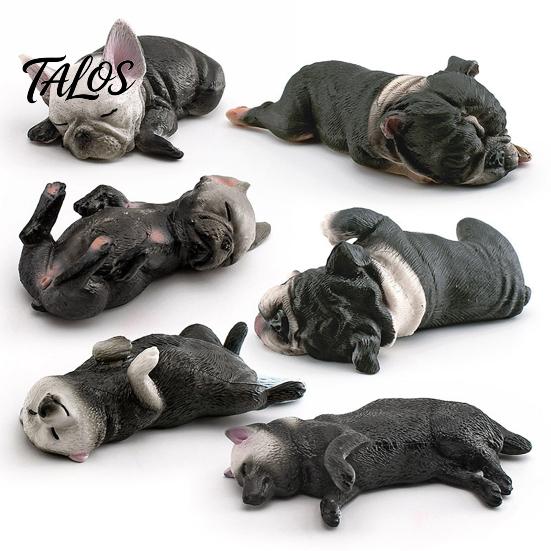 Realistic Animal Model Simulated Sleeping Dog Model, Lying French Bulldog Figurine, Mini Puppy Home Decor PVC Educational Toy for Toddlers Boys Girls
