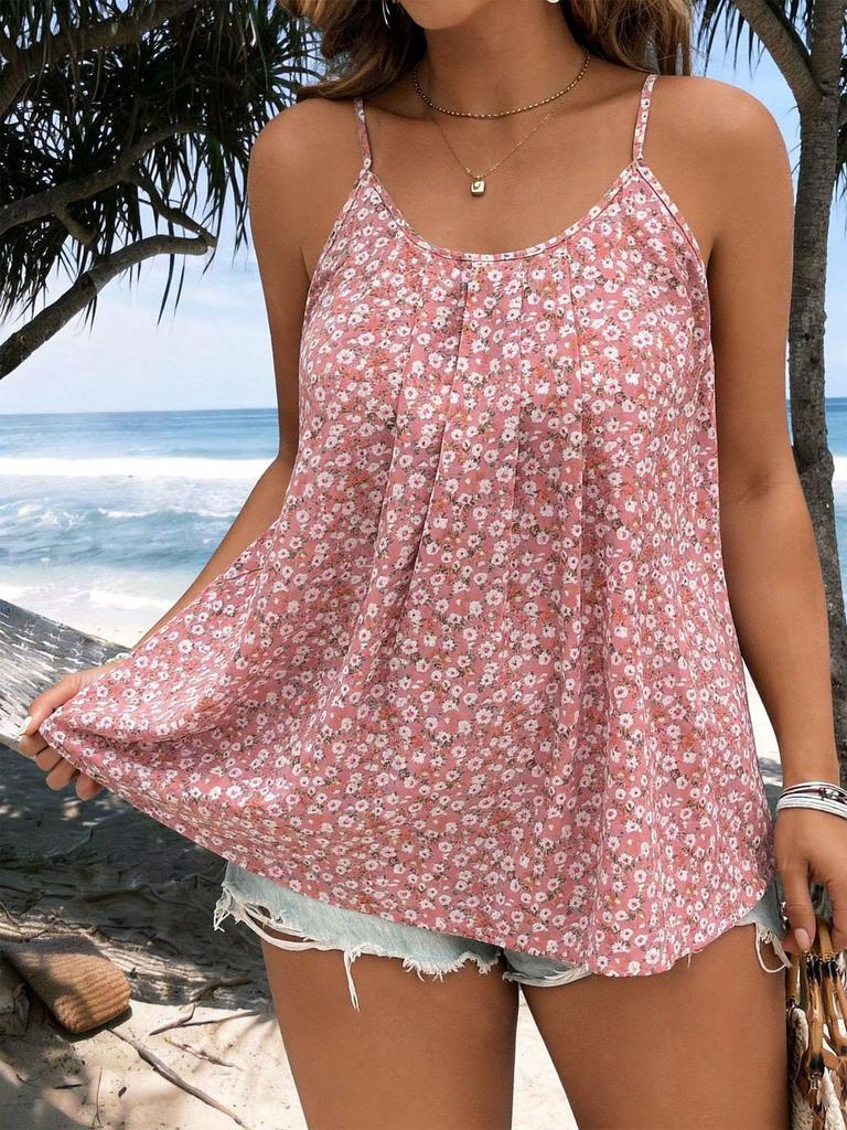 Plus Size Women's Solid Color Floral Camisole Vest - New Summer 2025 Sleeveless Casual Top