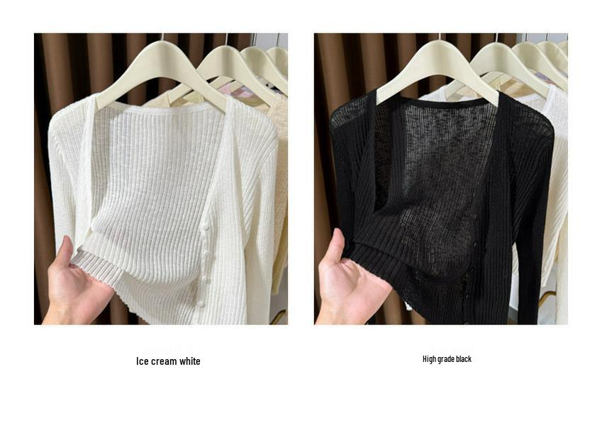 Hochwertiger dünner gerippter Strick-Cardigan für Damen, Perfekte Sommer-Schicht für Camisole-Kleider, Kleiner Bolero, Sonnenschutz-Schal aus Eis-Seide