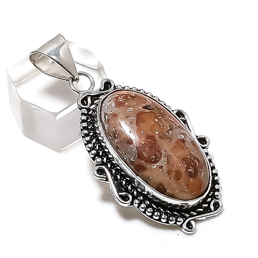 Natural Asteroid Jasper Gemstone 925 Sterling Silver Jewelry Pendant 2.05" ETC-14231