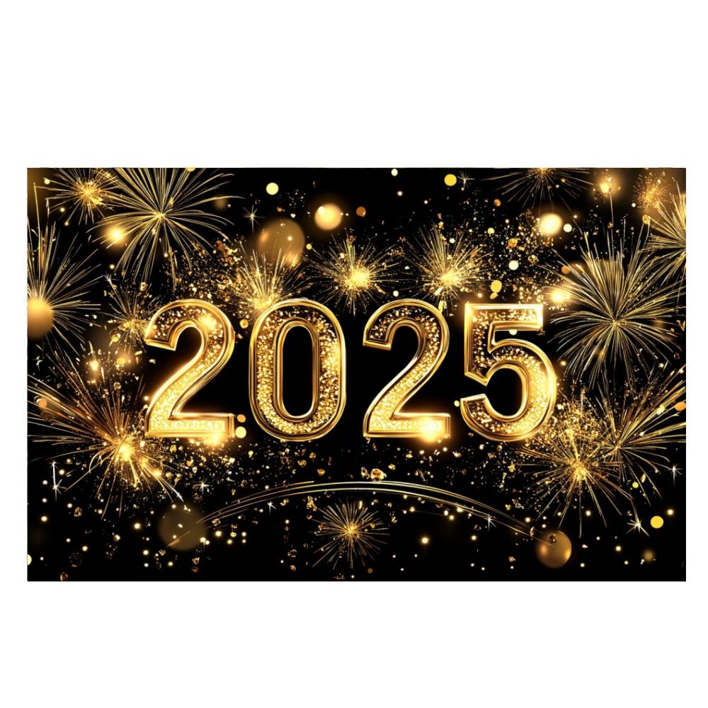 2025 New Year Theme Party Background Fireworks Golden Balloon Clock Banner Decoration Happy New Year Family Photo Supplies
