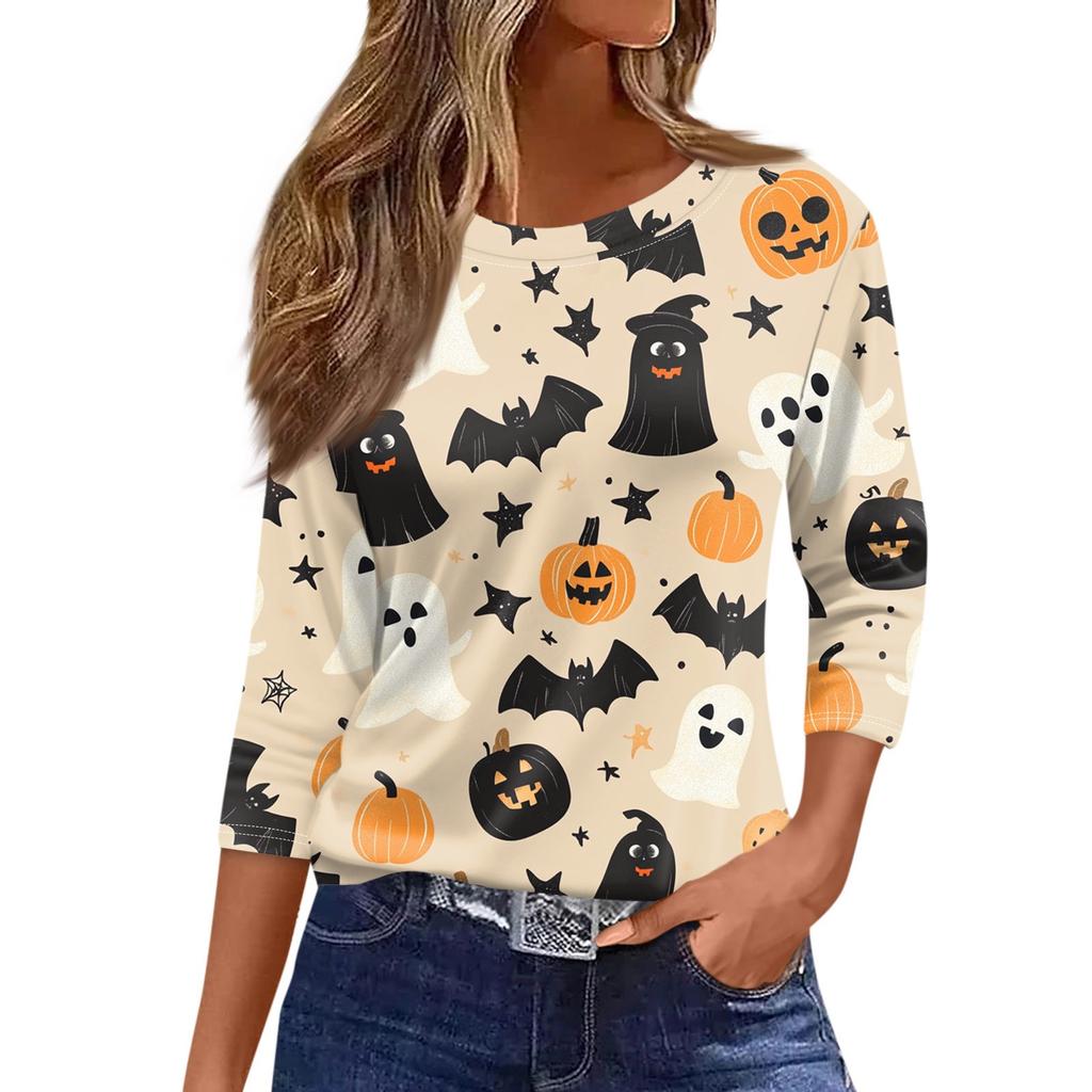 Women's T Shirt Tee Fashion Casual Round Neck 3/4 Sleeve Loose Printed T-Shirt Ladies Top