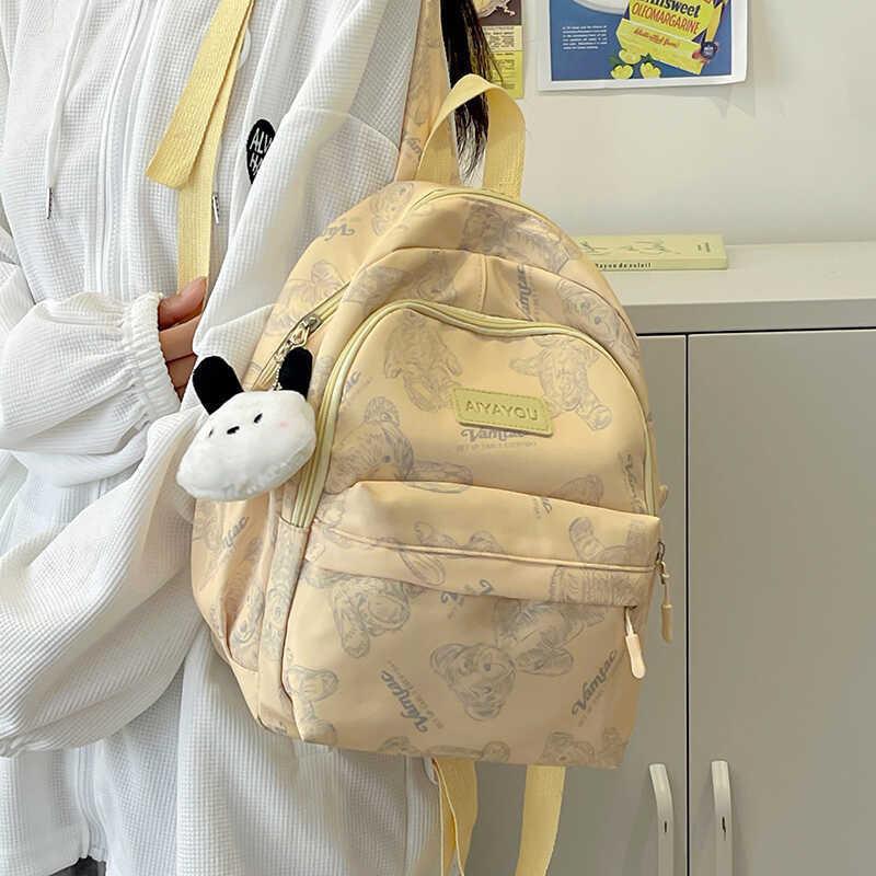 Charming Bear Pattern Backpack Versatile Lightweight Nylon School Bag For Casual Style