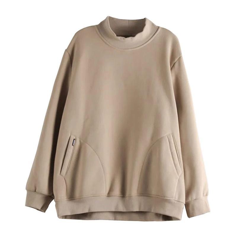 Damen Halbhoher Kragen Langarm Sweatshirt Übergröße Herbst und Winter Locker Plüschig und Warmes Oberteil