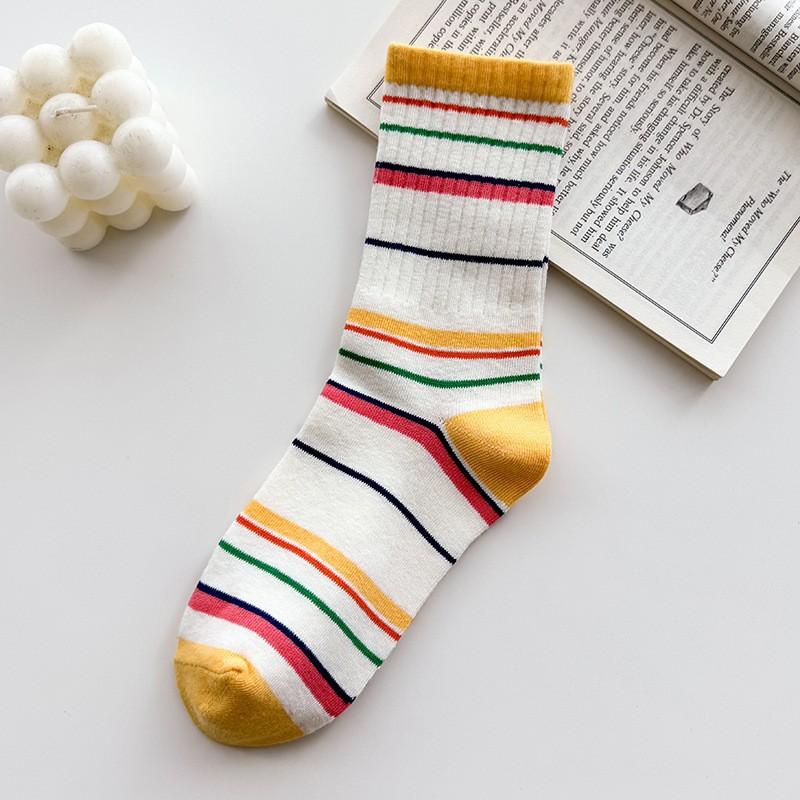 Socks Pure Cotton Striped Medium Tube Socks College Style Spring And Autumn Thin Sports Sweat-Absorbing Deodorant Stacking Socks Women