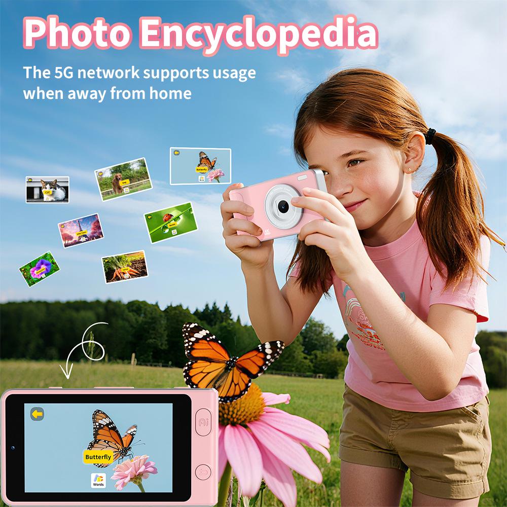 Kids' AI Card Digital Camera with Object Recognition, Dual-Band WiFi, Dual Cameras, Portable