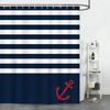 Nautical Anchor Shower Curtain, Navy Blue Strip Geometric Bathroom Curtain Polyester Fabric Waterproof Bath Curtain