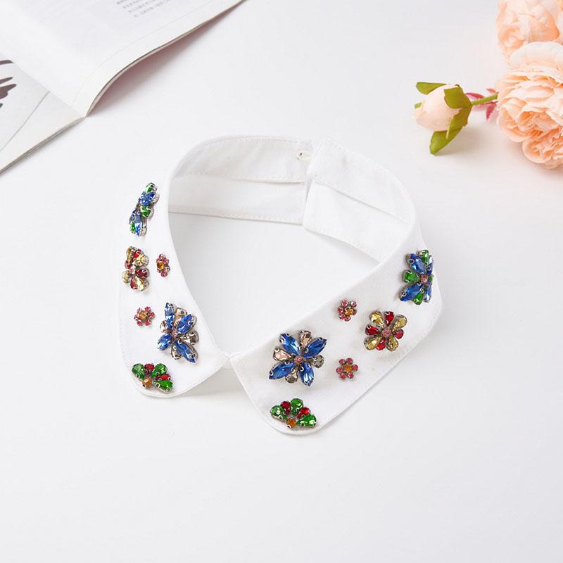 Retro Rhinestone False Collar Neckline Women Lapel Fake Collar Woman Embroidery Removable Detachable Tie Clothing Accessories