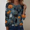 Women's Casual Long Sleeve Halloween Sweatshirt Crew Neck Pumpkin Face Print Lightweight Pullover Top for Fall and Holiday Season
