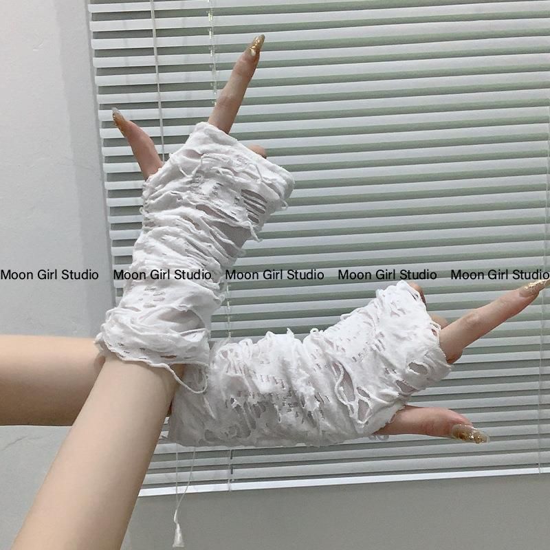 

Gloves Asian Culture Waste Soil Wind Ripped Distressed Half Finger Gloves Punk Goth Dark Open Finger Oversleeves Y2g Oversleeves Pair of white sleeves 3XL