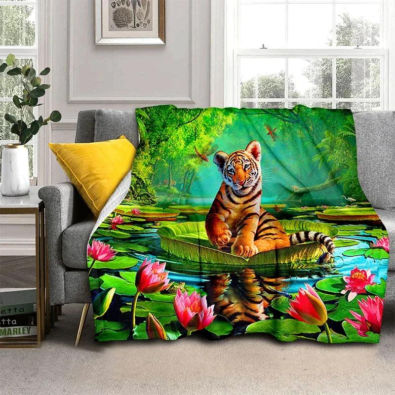 Tigerpläd Djur Supermjuk Varm Fluffig Fleece Lätt Flanellpläd Mysig Pälsklädd Plysch Sängkläder Pläd Gåva