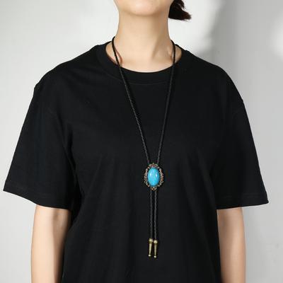 Punk Style Retro Simple Turquoise Pattern Alloy Men'S Long Poirot Collar Necklace