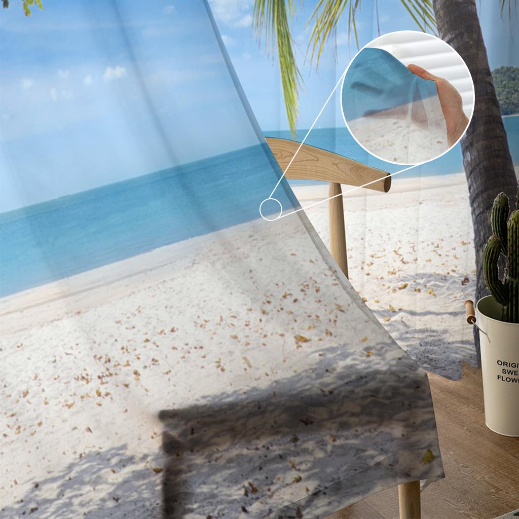 Durchsichtige Vorhänge mit Strand-Tropenpflanzen, Wohnzimmer, Fenster, Tüllvorhänge für Schlafzimmer, Küche, Heimdekoration, Voile-Vorhänge