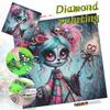 Pink and Blue Double Ball Head Candy Skull Doll Diamond Painting Full of Diamonds Halloween Magic Elf Wand Dark DIY Dot Diamond Decorative Painting