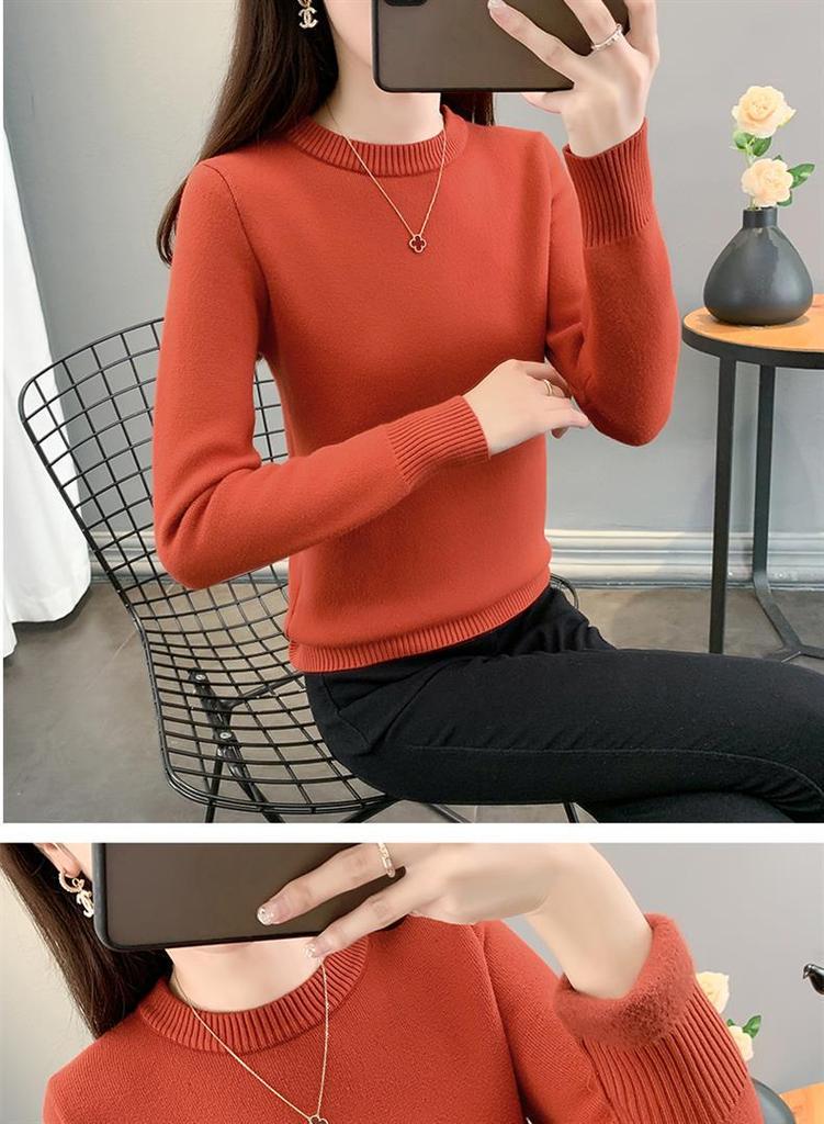 2025 Women's Plus Size Round Neck Velvet Thickened Knit Sweater - Warm Autumn/Winter Base Layer