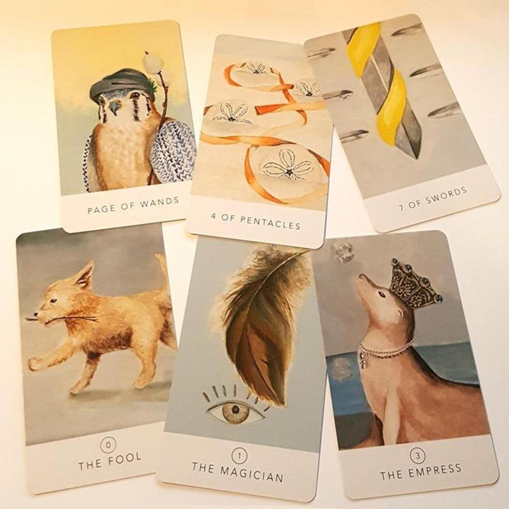 10.3*6cm White Sage Tarot Deck, A Pocket-Sized 78-Card Deck Featuring Charming Animal Art & Nature-Inspired Minimalist Design