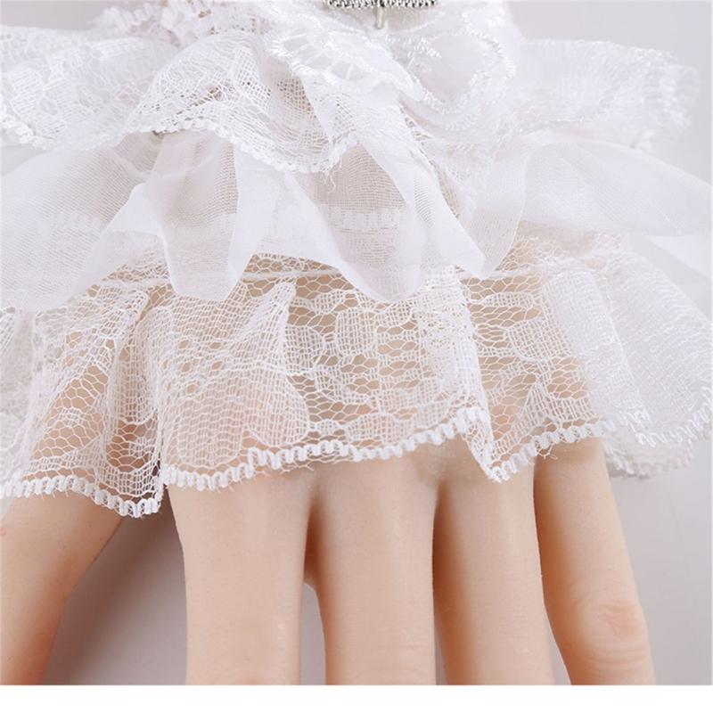 Lolitas Lace Gloves Layer Ruffle Hand Sleeves Elastic Bracelet for Halloween,Wedding,Party,Masquerade,Nightclub