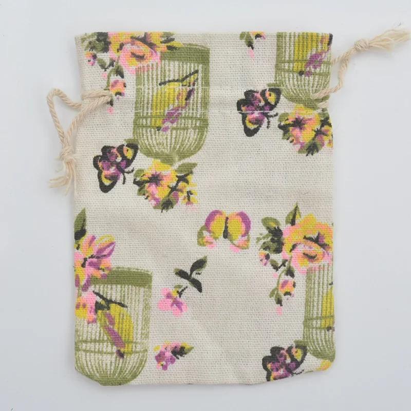 10pcs Cartoon Printing Multicolor Natural Cotton linen Wedding Children's Travel Supplies Cosmetic Sundries Storage gift Bags