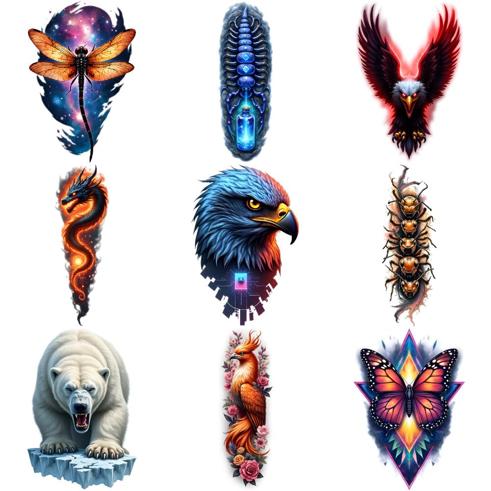 

9pcs Temporary Tattoo Octopus Tattoo Colorful Realism Peacock Tattoo Eagle Tattoo Waterproof Long-lasting Body Stickers For